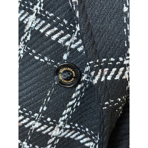 Sam Edelman Tweed Pea Coat Black Double-Breasted Plaid Lined Size Large - Picture 2 of 10